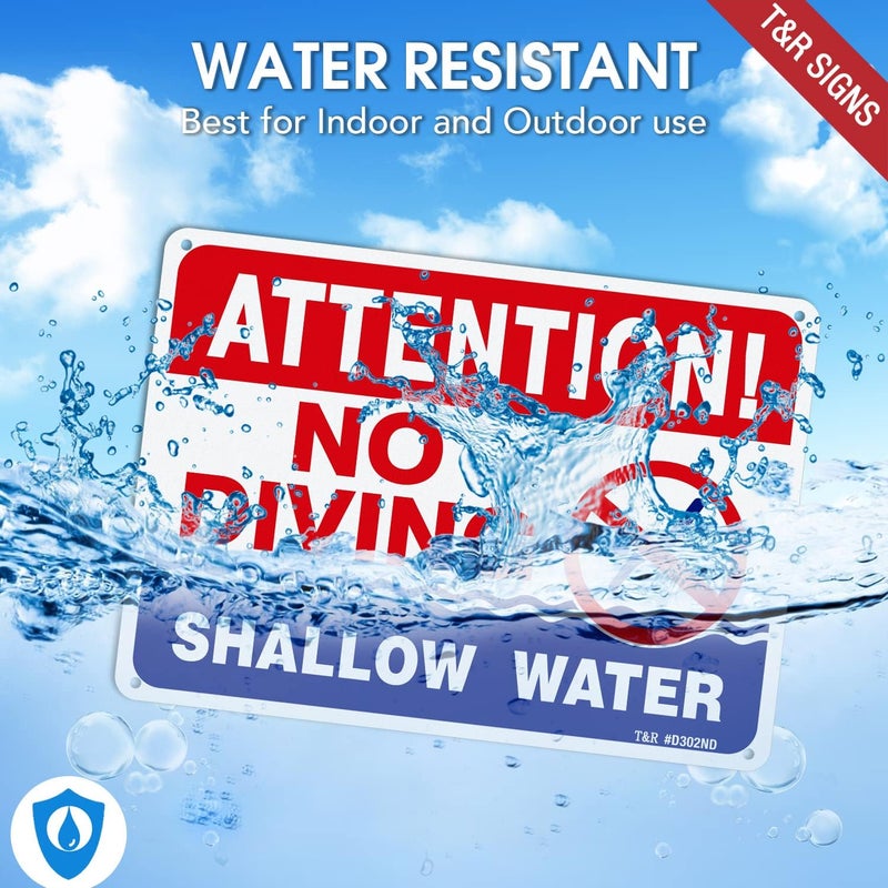 TR No Diving Sign Shallow Water - 2 Pack - 10"x7" .040 Rust Free Heavy Aluminum, Reflective, Waterproof, Weatherproof and Fade Resistant, 4 Pre-drilled holes, Easy to Mount - Image 4
